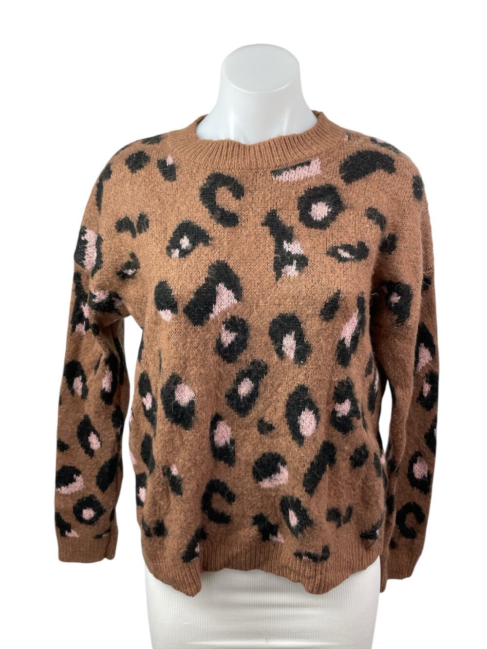 Cliche Brown Leopard Animal Print Crew Neck Long Sleeve Sweatshirt Sweater Top M